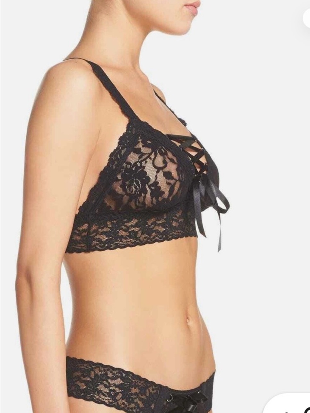 NWOT Hanky Panky After Midnight Collection Lace Up Black Bralette and Panty Set